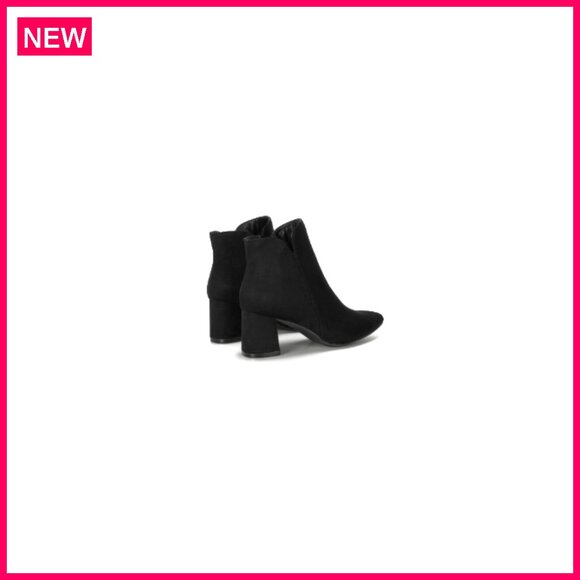 Women's Chunky Heel Ankle Boots Pointed Toe Side V Cutout Office Booties - Picture 7 of 7